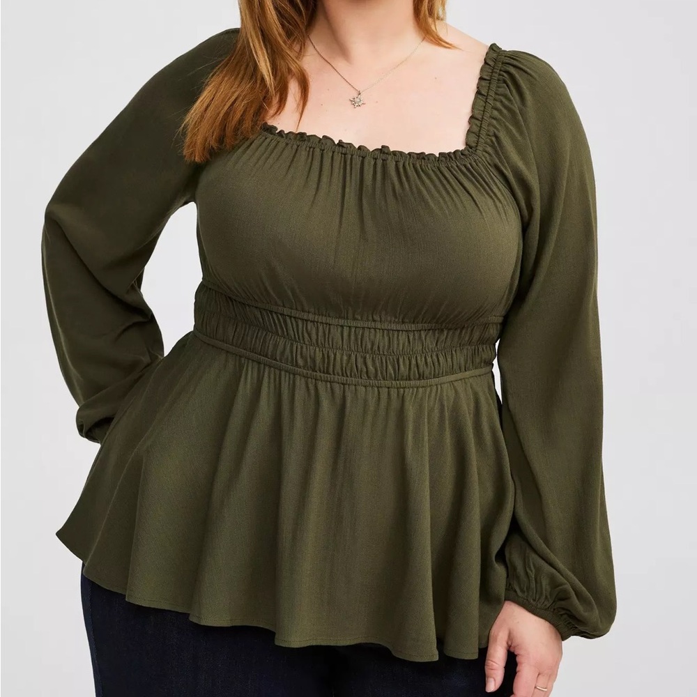 Torrid Dark Green Off Shoulder Peasant Top